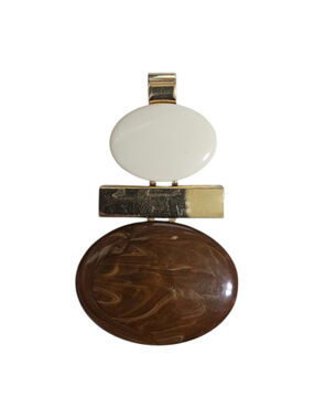 Avon Vintage Mod Lucite Pendant Gold Tone Brown Cream Geometric 1970s